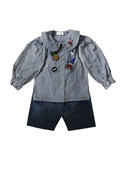 Grey Plaid Long Sleeve Shirt and Trousers Girl Set of 2