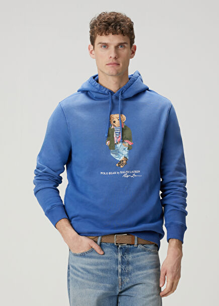 Indigo Hooded Logo Printed Sweatshirt