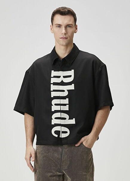 Black White Logo Printed Short Sleeve Shirt