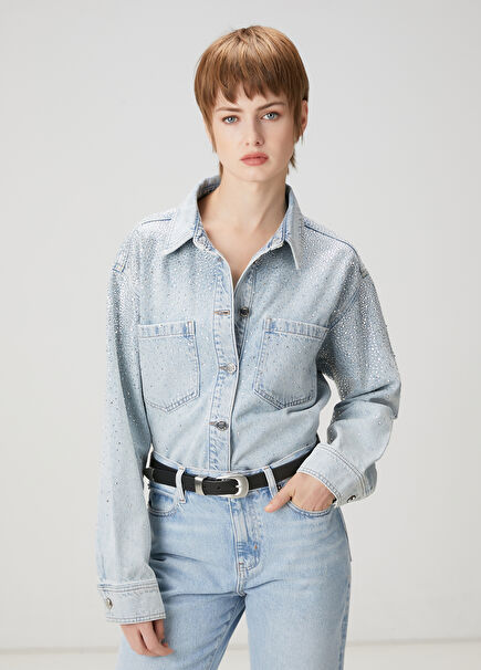 Blue Embellished Denim Jacket