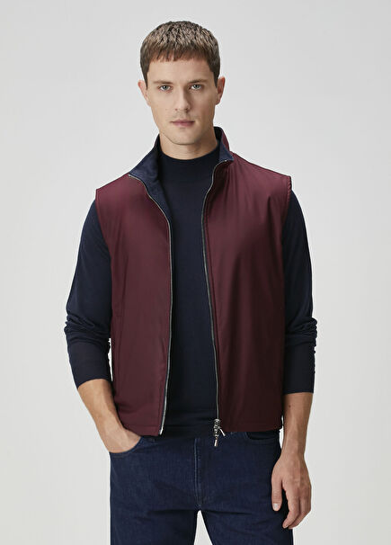 Bordo Mavi Çift Taraflı Yün Yelek