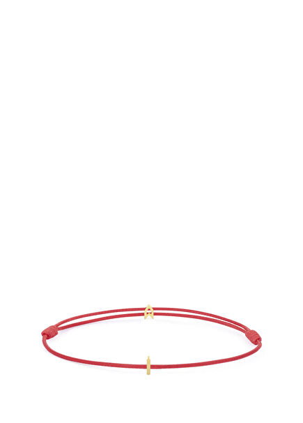 Şans Red Rope İ Letter 925 Sterling Silver 18K Gold Plated Women's Bracelet