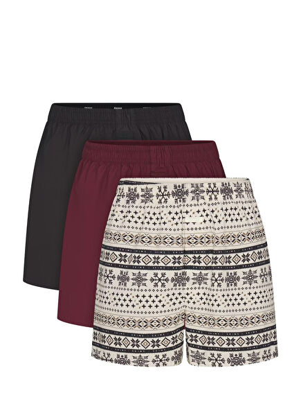 Cotton Poplin Çok Renkli 3lü Boxer Seti