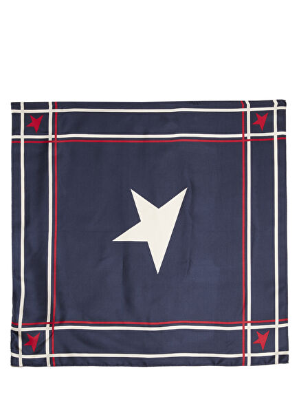 Women's Silk Scarf With Navy Blue Logo