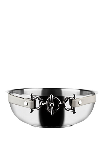 Bej Deri Bantlı Çelik Kase Çerezlik 4 cm