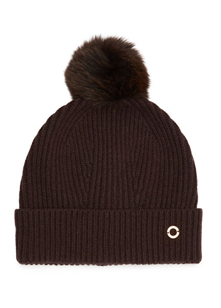 Dark Brown Women's Cashmere Blend Wool Beanie