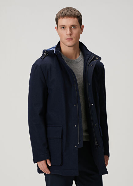 Navy Blue Hooded Coat