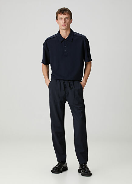 Lacivert Beli Kordonlu Palermo Yün Pantolon