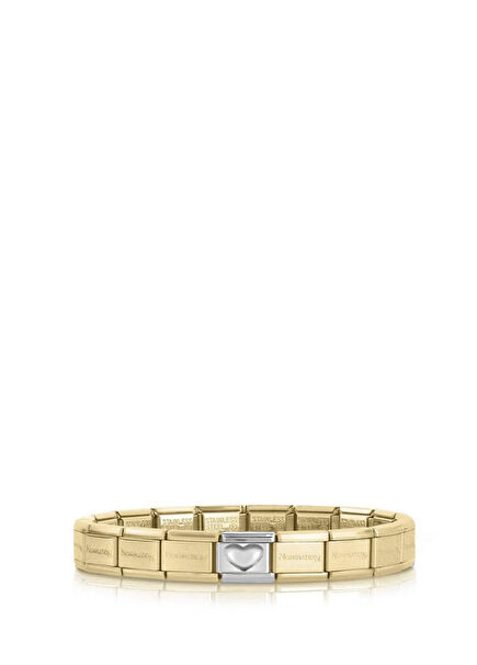 Mat Altın Sarı Kabartma Kalp Klasik Dekoratif Linkli Unisex Çelik Bileklik