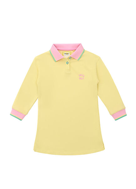 Yellow Polo Neck Long Sleeve Girl's Dress