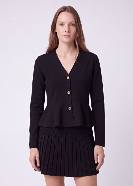Black Skirt Flounced Knit Jacket