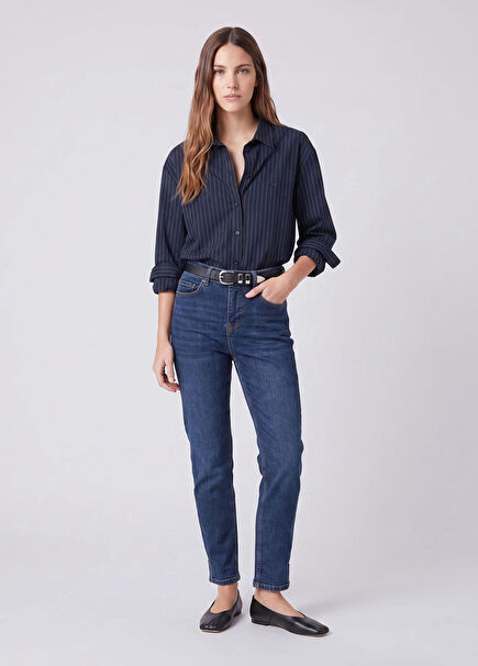 Slim Straight Fit Koyu Mavi Jean Pantolon