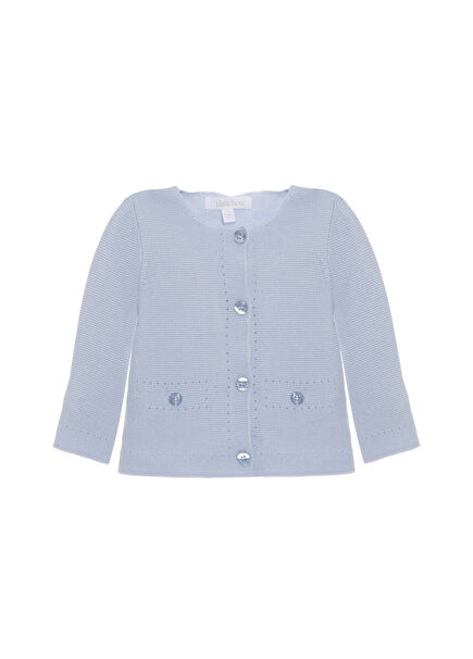 Blue Cotton Button Detailed Baby Girl Cardigan
