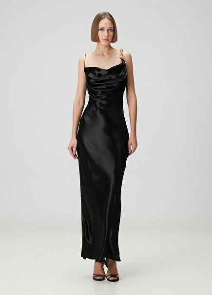 Black Maxi Satin Evening Dress