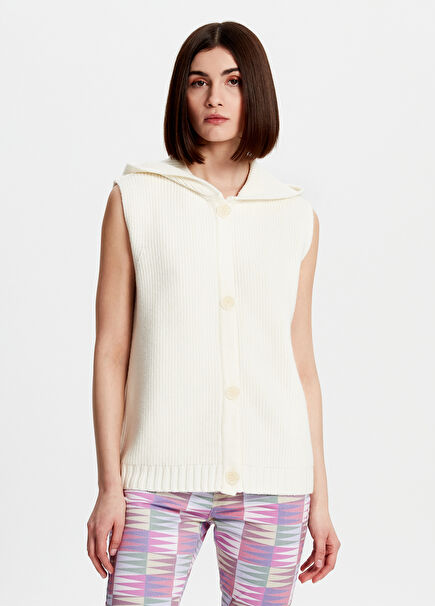 Ecru Hooded Knitwear Women's Vest