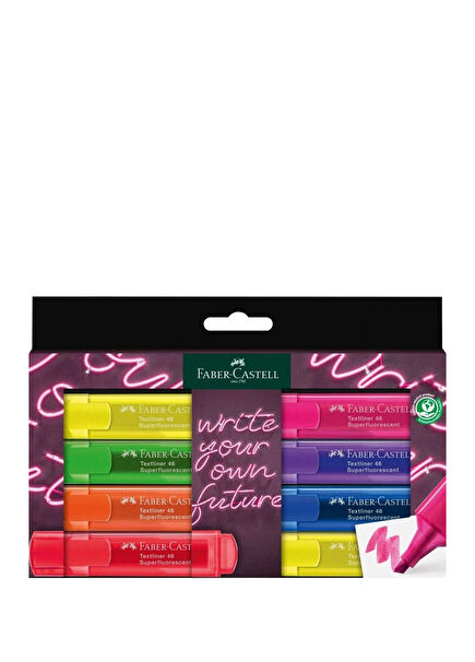 Highlighter Set, 8 pcs, transparent colors, water-based ink, cut tip, 3 different line thicknesses