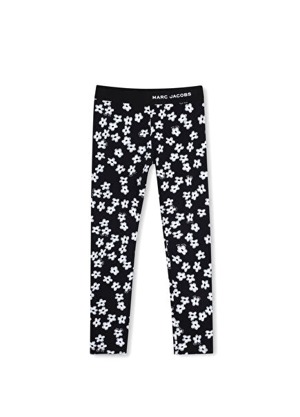 Siyah Çiçek Desenli Kız Çocuk Tayt