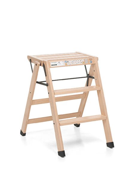 Tıalzo Ahşap Doğal Renk Merdiven Katlanabilir Tabure
