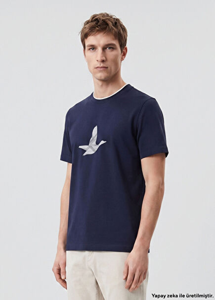 Regular Fit Lacivert Kaz Logolu T-shirt