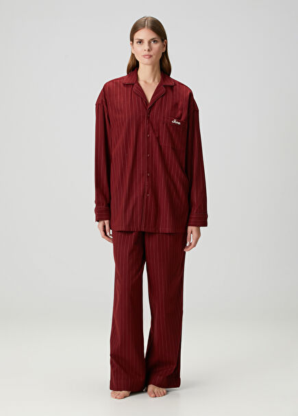 Bordo Çizgili Pijama Takımı