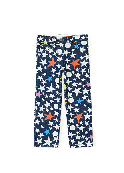 Lacivert Desenli Kız Çocuk Pantolon