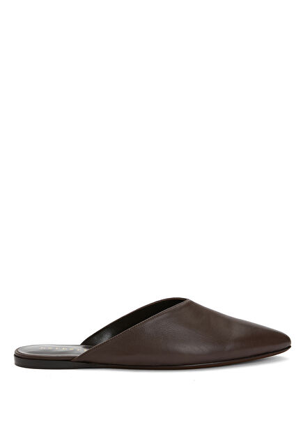 Koyu Kahverengi Kadın Deri Terlik