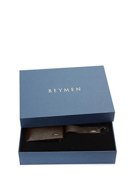 Saffiano Kahverengi Cüzdan ve Anahtarlık Seti