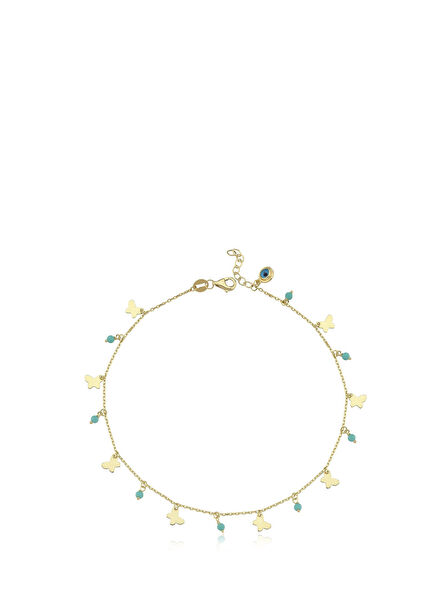 Turquoise Blob 14K Gold Female Anklet