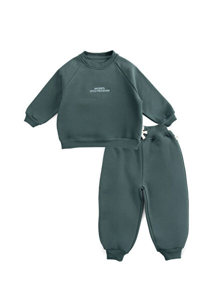 Yeşil Organik Pamuk Uzun Kollu Unisex Bebek Eşofman Takımı