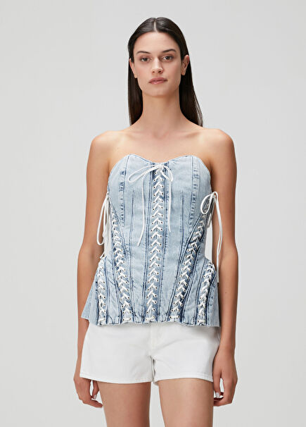 Josephine Blue Denim Corset Blouse