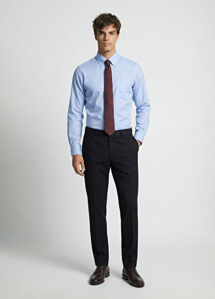 Siyah Yün Karışımlı Pantolon