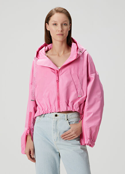 Pink Logo Detailed Crop Jacket