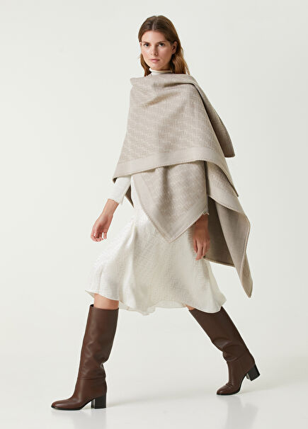 White Logo Jacquard Midi Silk Skirt