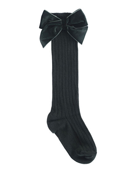 Girls' Knee Socks with Green Ribbon