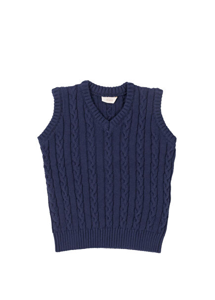 Navy Blue Wooly Braided Knitwear Unisex Kids Sweater