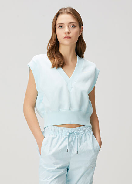 Phoenix Fleece Blue V-Neck Top