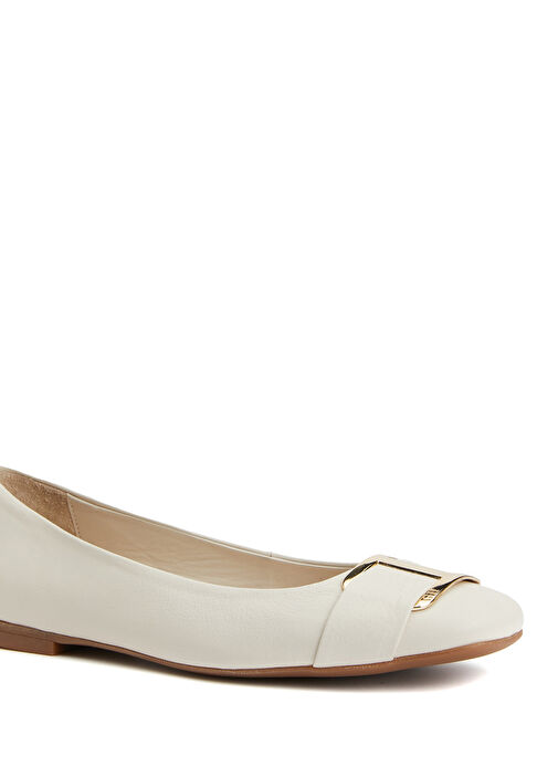 Kırık Beyaz Kadın Deri Babet - Görsel 7