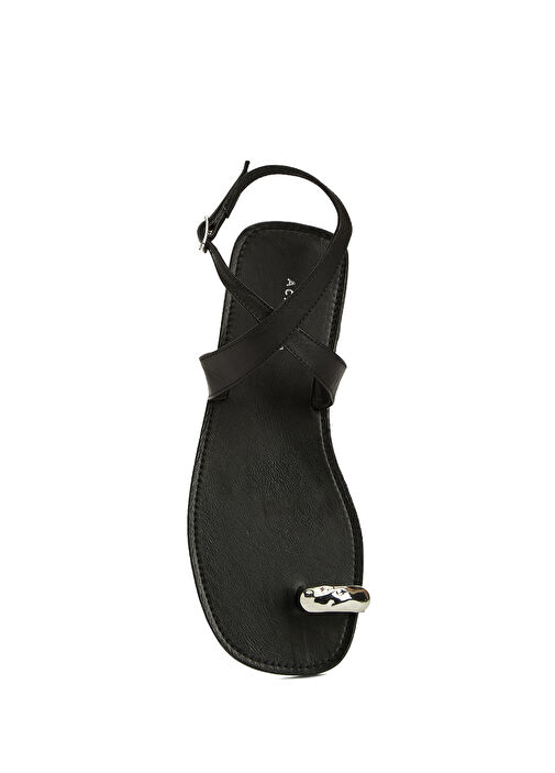 Siyah Kadın Deri Sandalet - Görsel 5