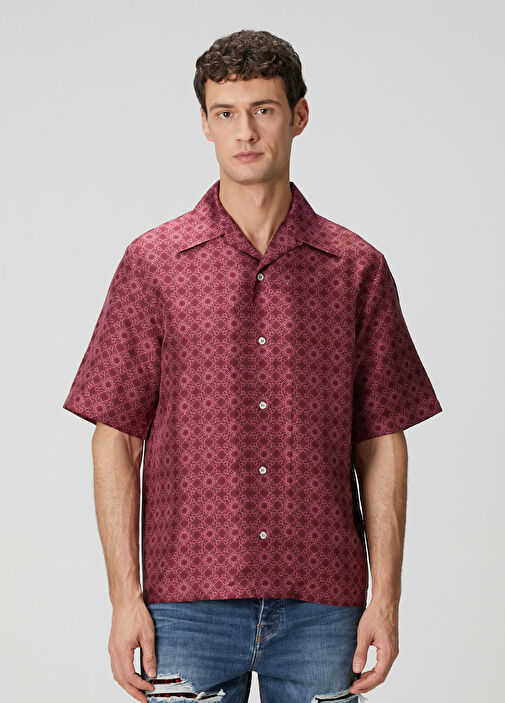 Amiri - Burgundy Logo Pattern Short Sleeve Silk Shirt