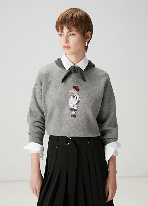 Gri Baskılı Kazak - Görsel 2