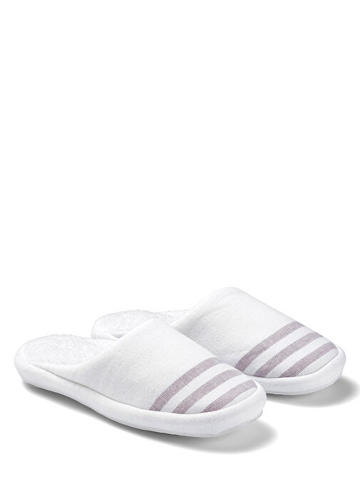 Marine Beyaz Mor Çizgili Unisex Havlu Terlik - Görsel 2