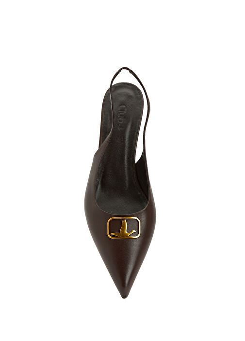 Kahverengi Deri Topuklu Ayakkabı - Görsel 5