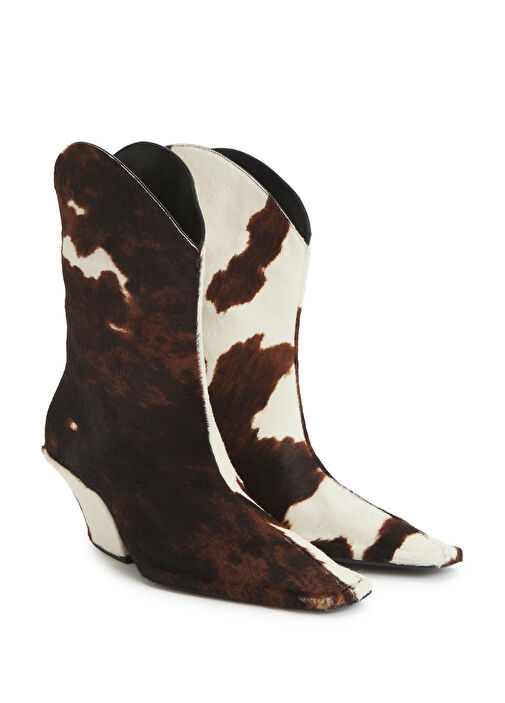 Kahve Beyaz Kadın Deri Bot - Görsel 3