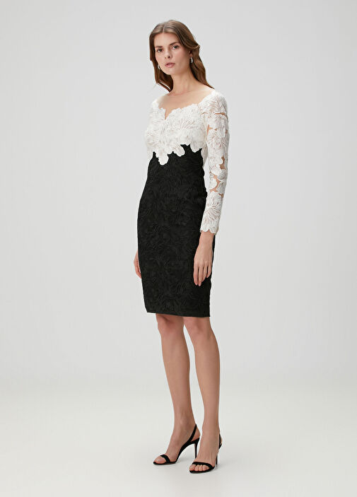 Tadashi Shoji - Golie Black White Midi Cocktail Dress Tadashi Shoji - Golie Black White Midi Cocktail Dress