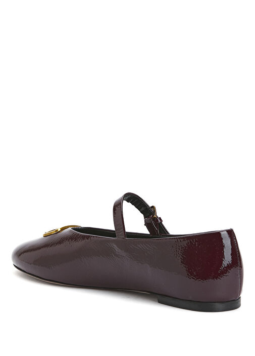 Mary Jane Bordo Kırışık Rugan Deri Babet - Görsel 4