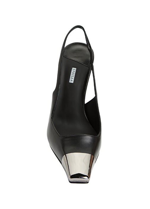 Siyah Deri Topuklu Ayakkabı - Görsel 5