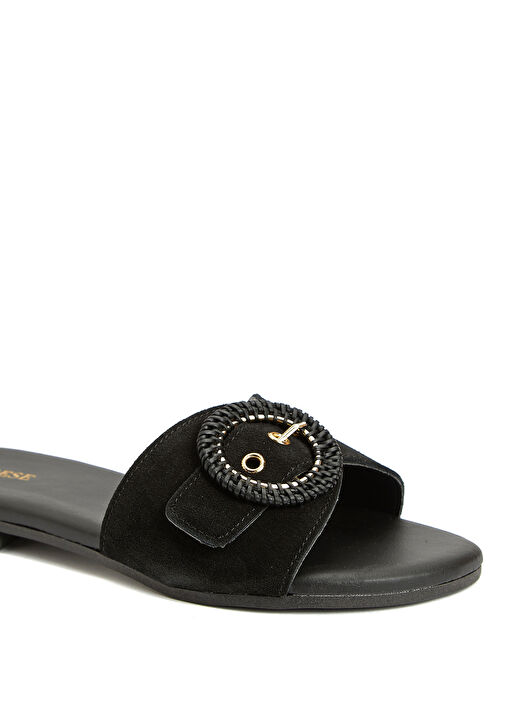 Siyah Hasır Toka Detaylı Kadın Süet Terlik - Görsel 7