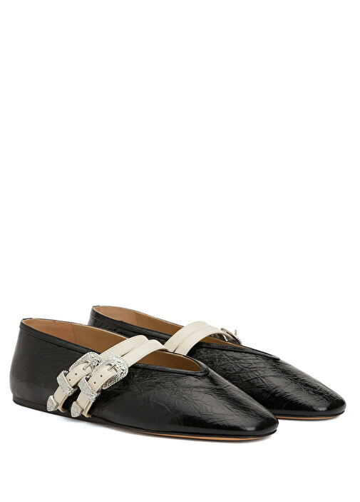 Claudia Ekru Siyah Deri Babet - Görsel 3