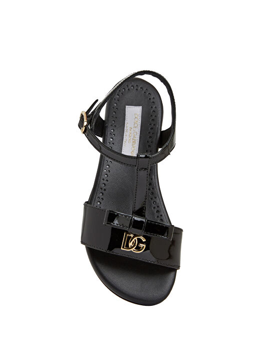 Siyah Logolu Kız Çocuk Deri Sandalet - Görsel 5