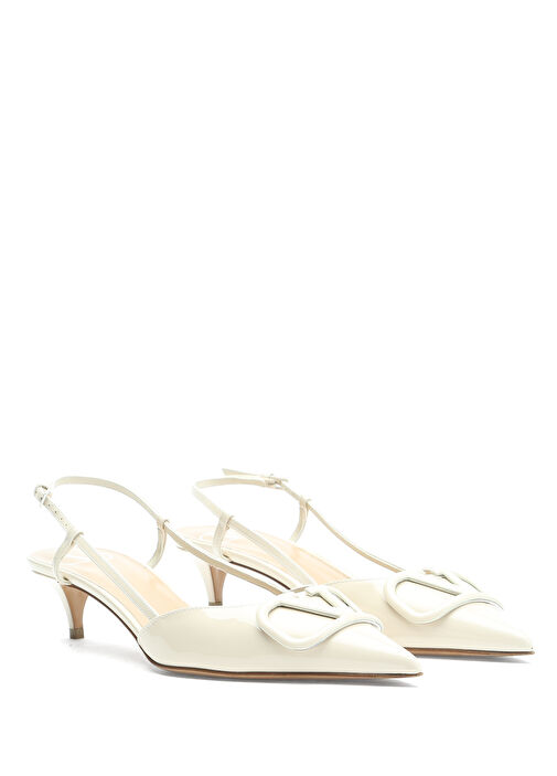 Ekru Deri Topuklu Ayakkabı - Görsel 3